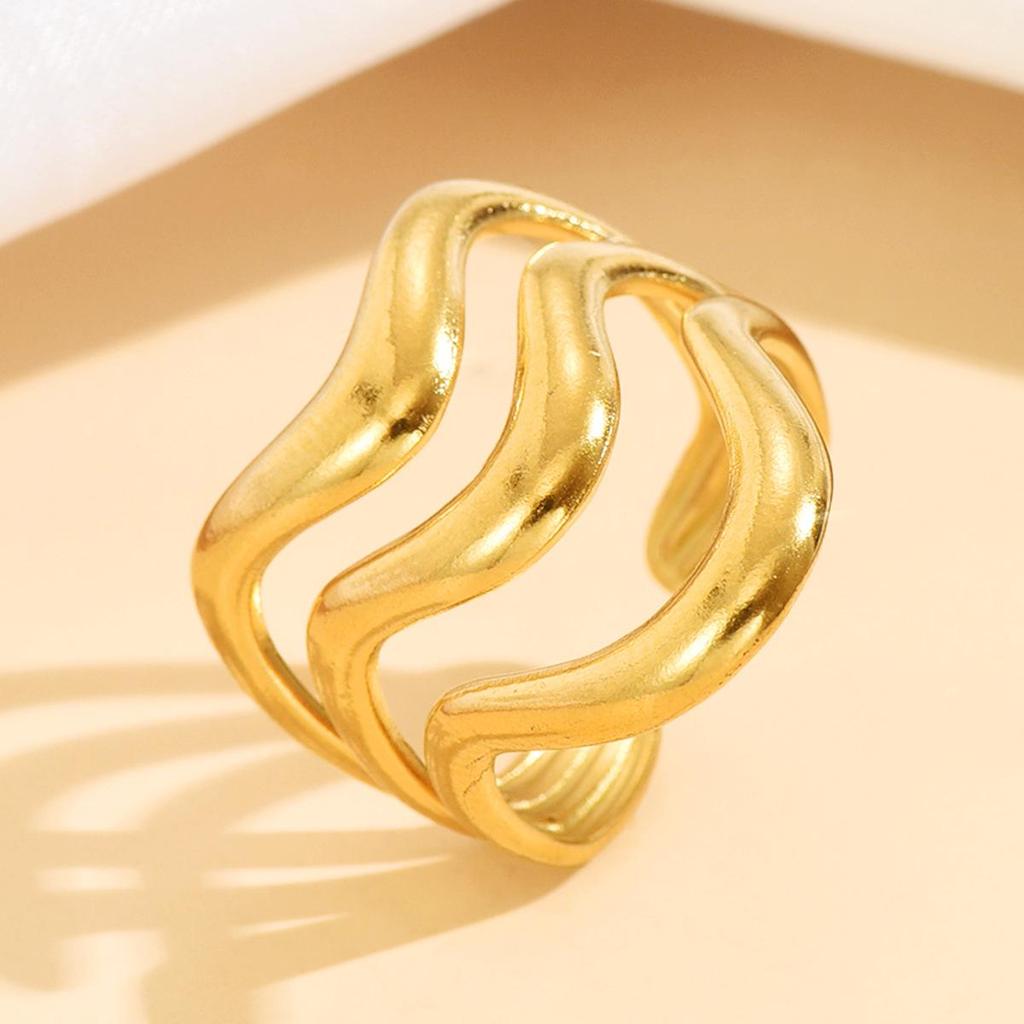 Cross-Border Ins Style Geometric Thick-Lined Stainless Steel Wide Band Ring for Women