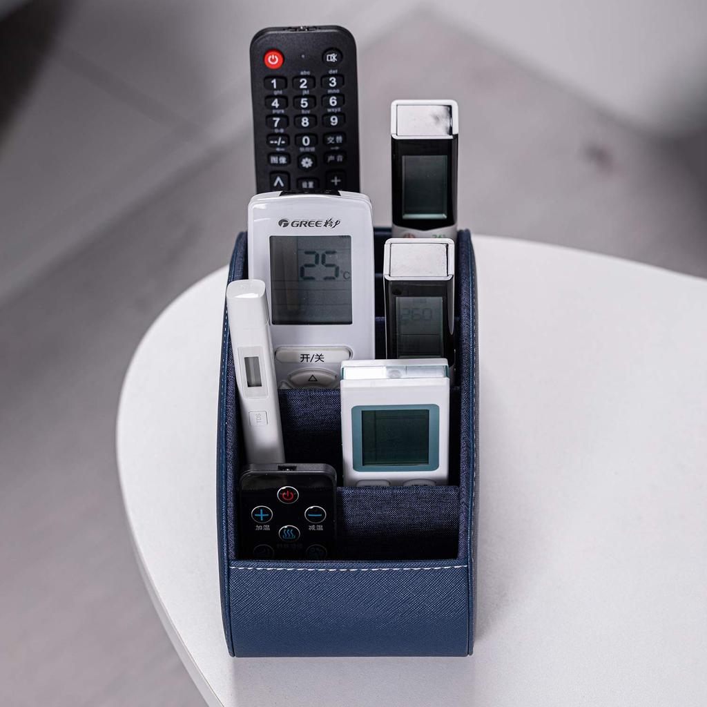 Large PU Leather Remote Control Rack with 5 Compartments, Stylish Waterproof Multifunctional Storage Box, Large Capacity for Stationery and Desktop