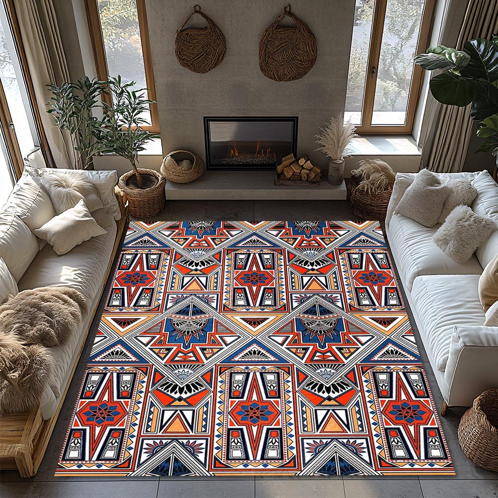 Geometric Pattern Area Rug Non-Slip Floor Mat Washable Modern Living Room Carpet Home Decor Bohemian Style Entryway Rug Indoor O