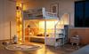 Loft Bed 140x200 with LED Light Strip, Safety Ladder and Flexible Storage Metal Bed Adult Bed Children's Bunk Bed White