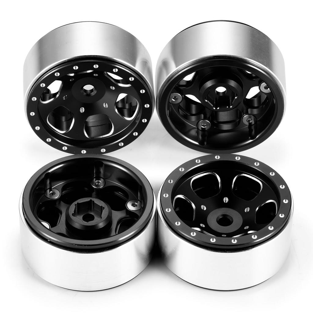 RCMAZO 1.3" Beadlock Wheel - Aluminum Wheel Rim Negative Offset 1.3" Wheel Hub Upgrade Replacement Part for SCX24 TRX4M 124 118 RC Crawler Car (Black)