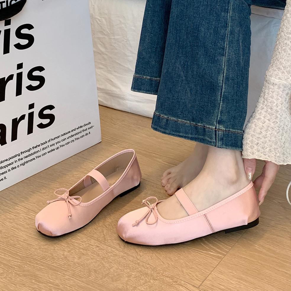 

Bailamos Brand Women Luxury Satin Silk Ballet Shoes Woman Classic Square Toe Bowtie Elastic Band Ballerina Soft Flats Size40 35