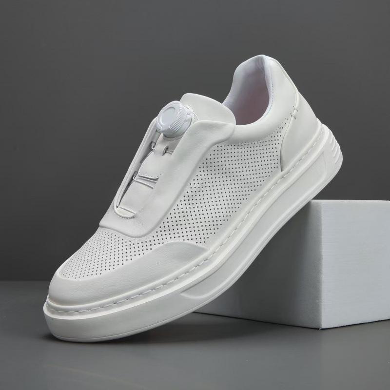 Cross-Border Boys High-End Light Luxury White Board Shoes Men'S Small White Shoes Hollow Breathable Men'S Shoes Thick Sole Men'S Leisure