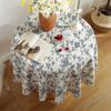 Korean Tablecloth Wind Cotton Linen Tablecloth Retro Blue Flower Round Tablecloth Tea Table Cover Cloth