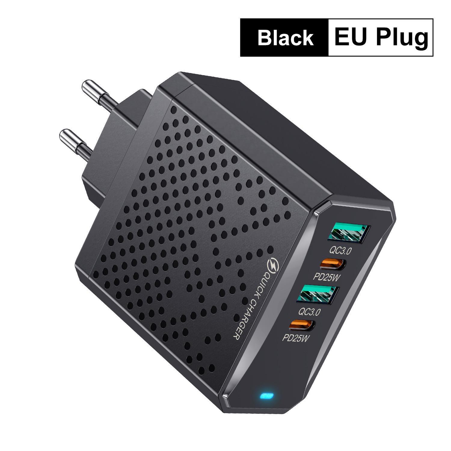 

25 Вт Dual PD + Dual USB зарядное устройство австралийского стандарта - 4-портовая многофункциональная зарядная головка для мобильного телефона European standard чёрный