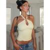 Pure Color Fancy Metal Buckle Halter Lace-up Vest 2025 Summer Wear Sexy Silm Slimming Short Top