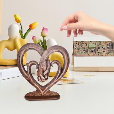 Top Messing Herz Hände haltend Wanddeko Dekorative Kunst Skulptur - Faux Holz Finish - Ewige Liebe