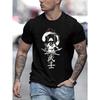 European Sizes Samurai Print Men's Short Sleeve T-Shirts, Comfy Casual Elastic Crew Neck Tops For Men's Outdoor Activities