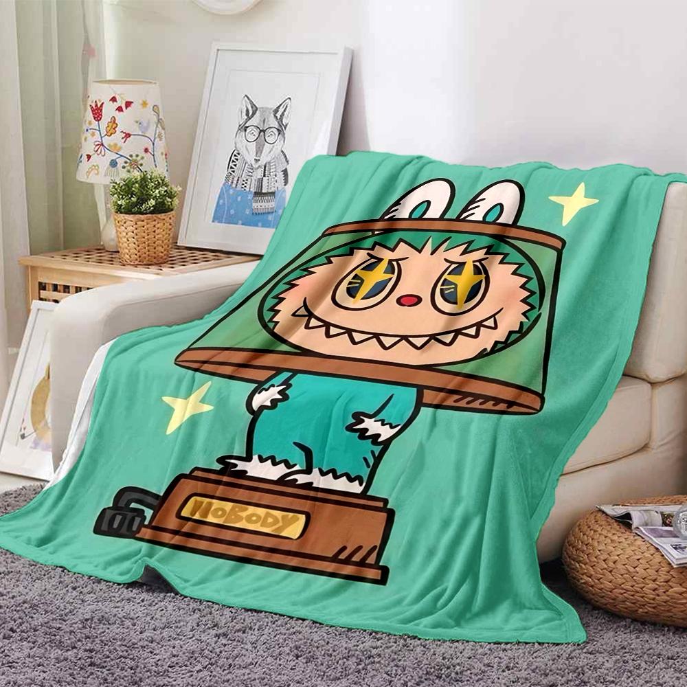 1Pc Labubu Cute Cartoon Blanket Soft Comfortable Polyester Blanket All Season Cozy Throw Bedroom Office Outdoor Use Christmas Gift Choice Print Home B