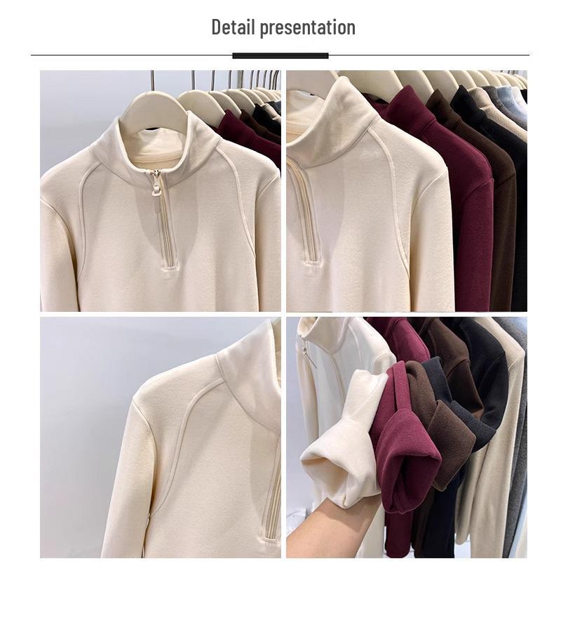 Women's Thickened Double-Sided Fleece Half-Zip Sweatshirt for Autumn and Winter