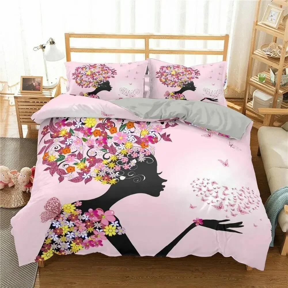 Romantic Style Duvet Cover Fairy Girl with Wings Pattern Bedding Set Women Couple Flying Butterflies Polyester Comforter Cover