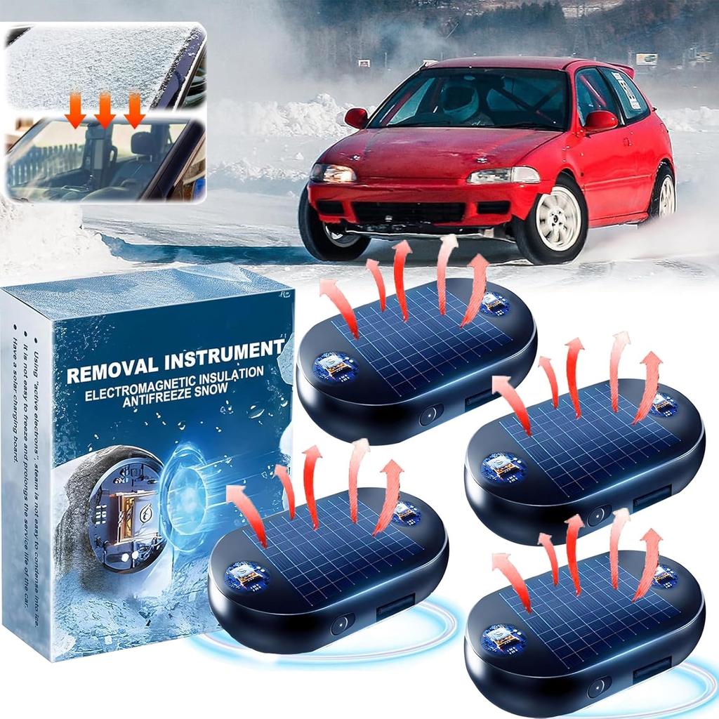 4Pcs AntiFreeze Electromagnetic Car Snow Removal Device, Solar Electromagnetic Car Snow Removal Device, Portable Ca R Defroster,Fast And Efficient