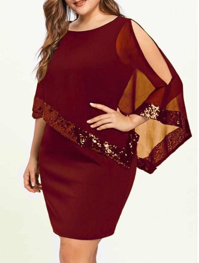2024 Irregular Sequin Patchwork Plus Size Women's Dress - 8 Colors & Sizes Available
