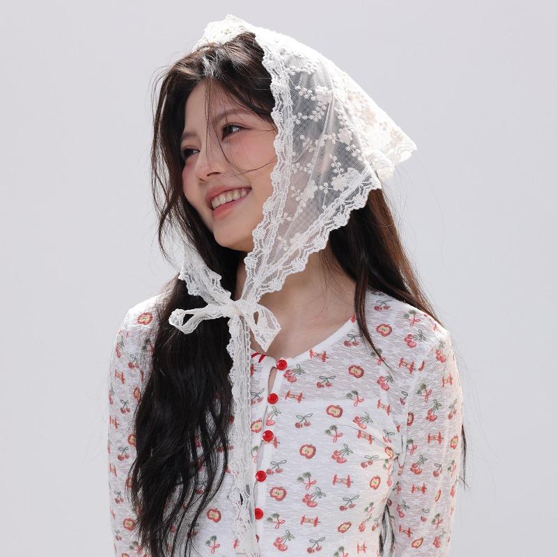 Women S White Lace Tie Triangle Scarf For Jeans Decoration