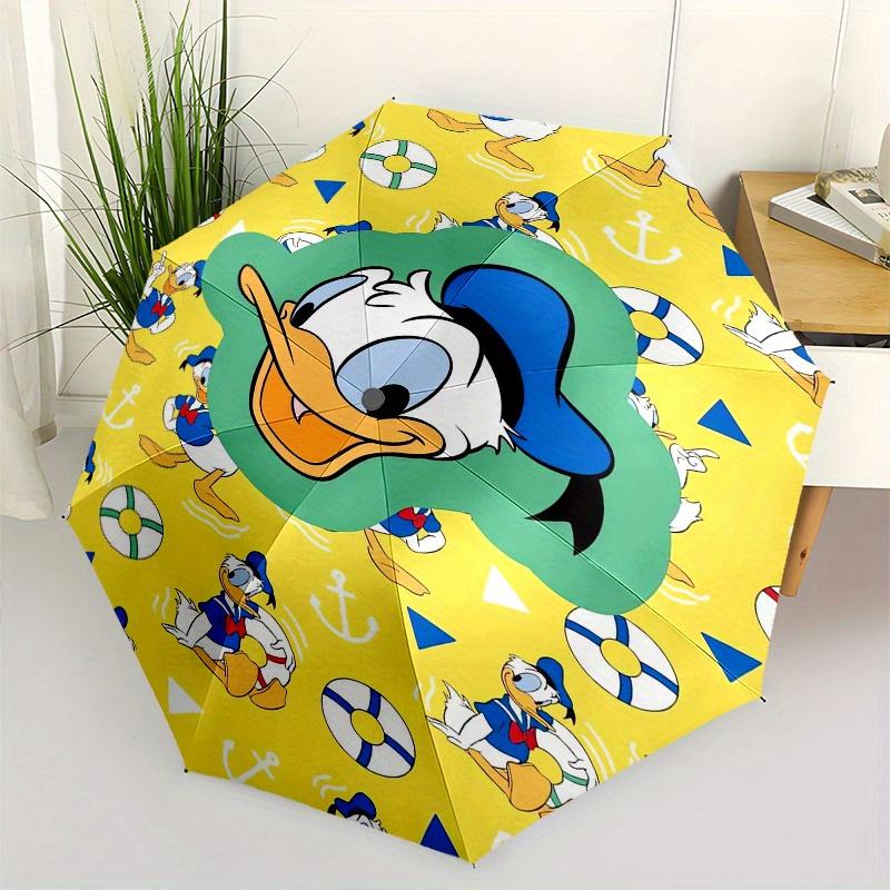 Yellow Donald Duck Automatic 3-Fold Cartoon Umbrella Design, Cute Cartoon Pattern, Portable Outdoor Umbrella, Perfect, Holiday Gift for Disn
