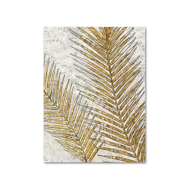 Nordic Abstract Leaf Canvas Painting Gold Posters and Prints Wall Art Pictures for Living Room Home Decor Cuadros