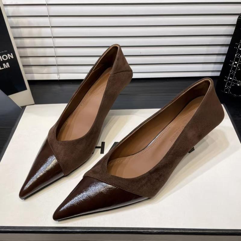 

Fashion Print Pointed Toe High Heels Women Comfortable Shallow Kitten Heel Brand Designer Shoes Elegant Office Shoes 40 коричневий