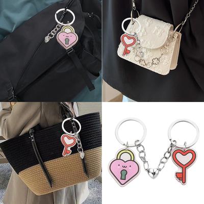 1 Pair Heart Shaped Lock Pendant Acrylic Keyring Handmade Couples Key Chain Pendant Valentines Day Gift for Lovebirds