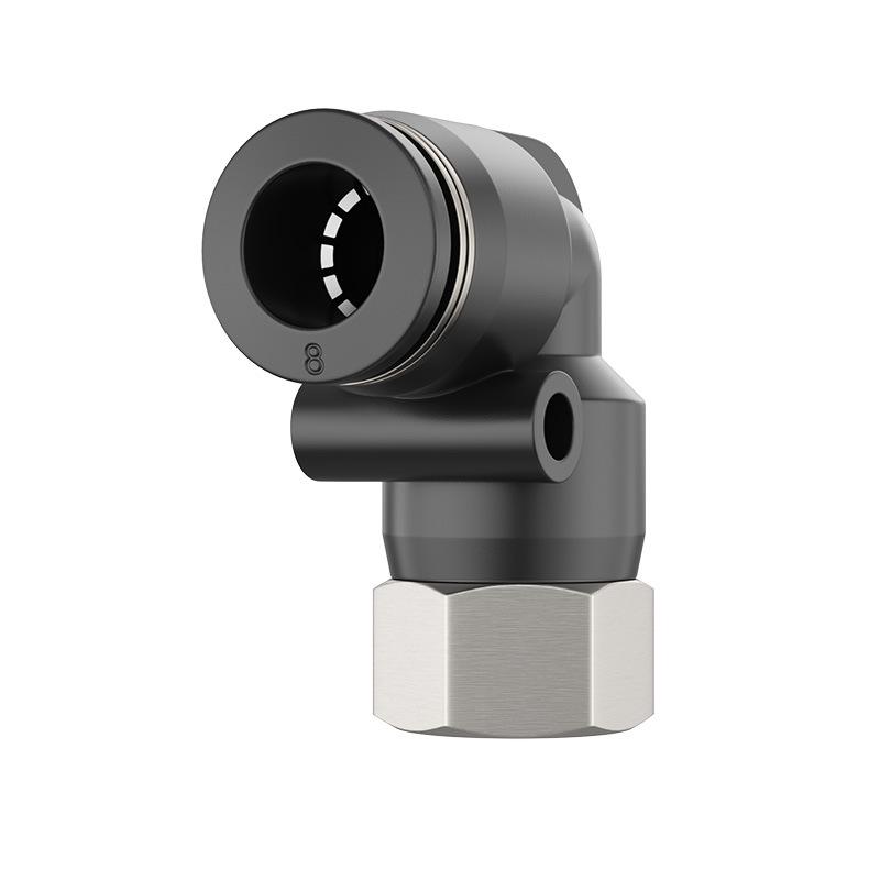 90° Pneumatic Air Hose Quick Connector, Double Push-to-Connect, Internal Thread, PLF Elbow