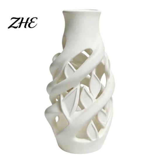 Unique Housewarming Gifts for New Home 3D Printed White Hollow Vase, Modern Abstract Art Flower Pot Decorative Accents Office Living Room Bedroom,
