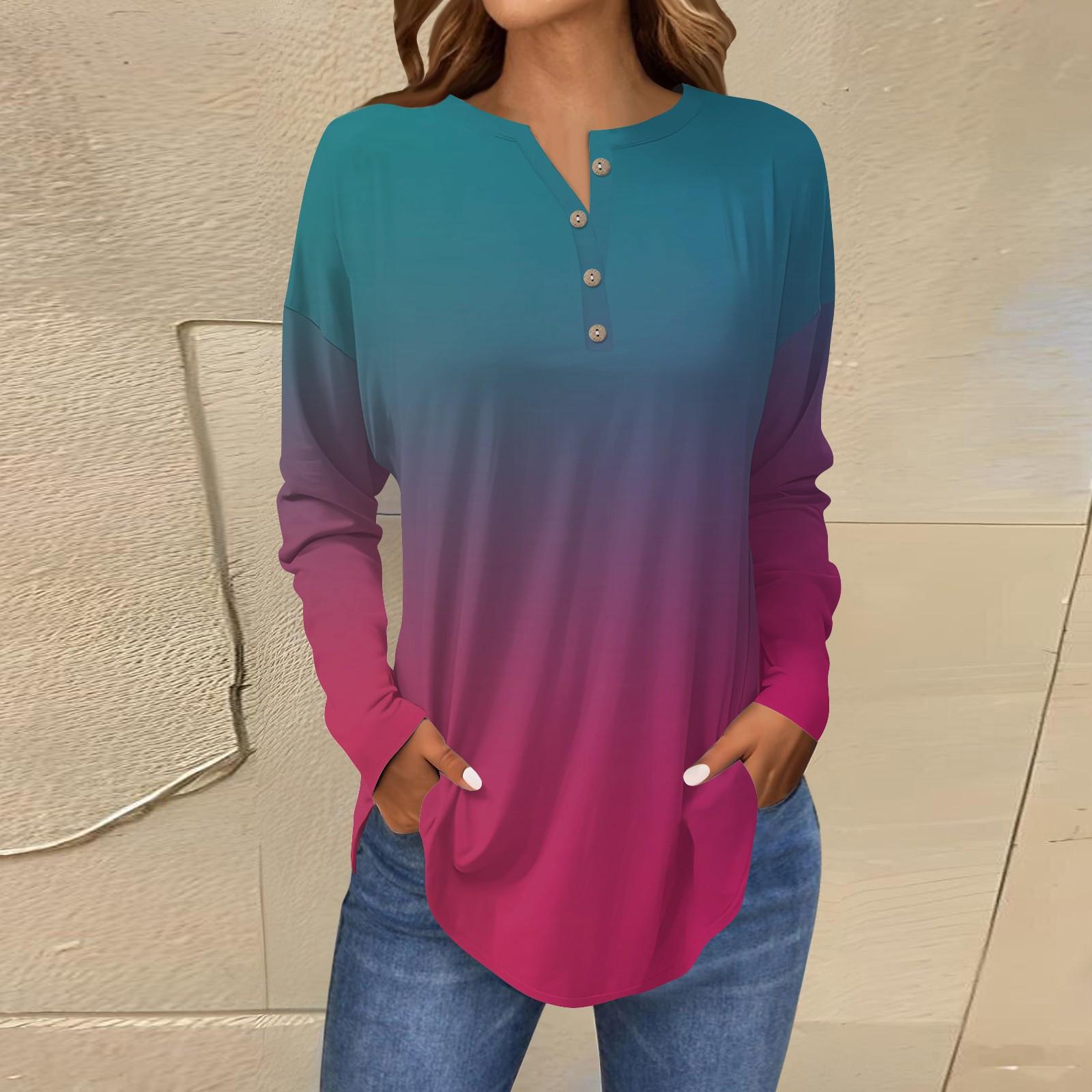 

Женские блузки Повседневные футболки в стиле хиппи с длинным рукавом Милые топы с цветочным принтом Туники Топы с пуговицами и круглым вырезом Толстовки M