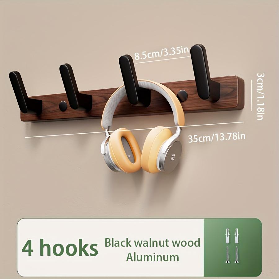 Multi-Purpose 3/4 Hooks Wooden Wall Hook, Walnut Clothes & Hat Hanger for Door, Bathroom & Fitting Room