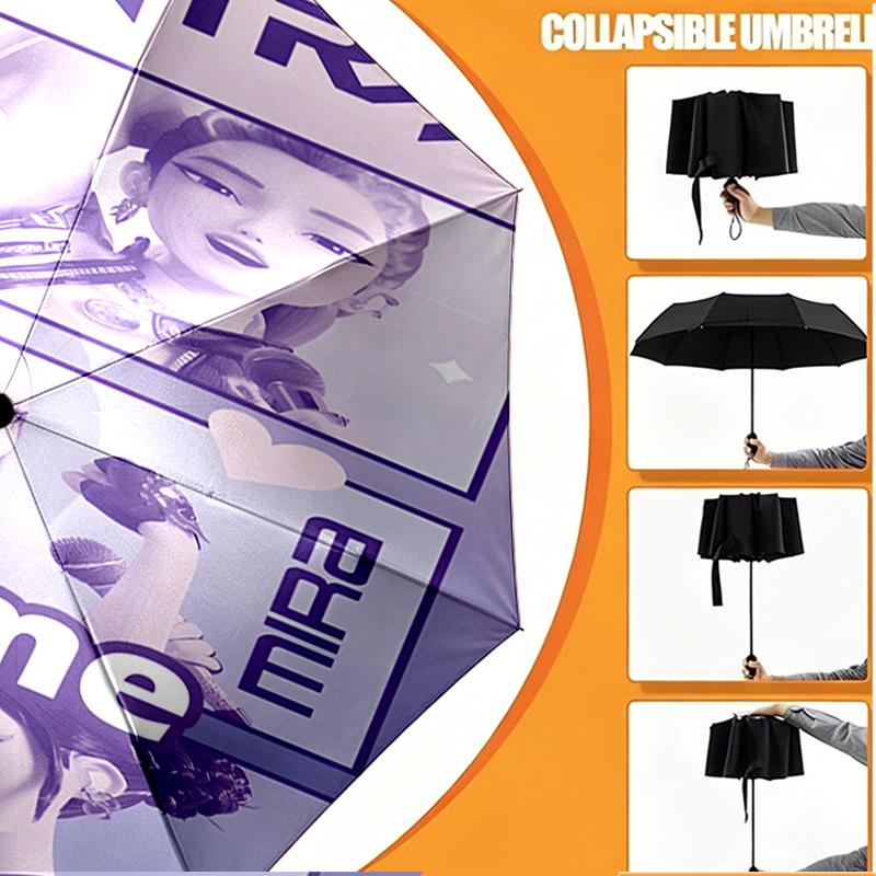 Custom Name Personalized KPop Hunters Print Umbrella, Auto Open Close, 8‑Rib Sturdy Frame, Commute Camping Hiking Use, Birthday Gift