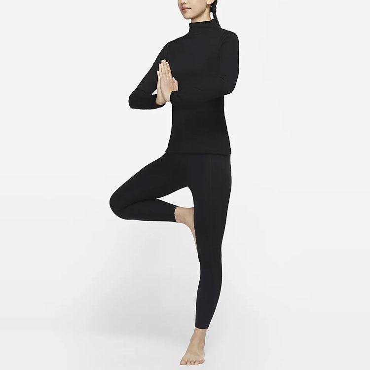 Nike Yoga Luxe Dri-FIT Solid Quick-Dry Ribbed Training Long Sleeve T-Shirt Women Tops Black DD5775-010