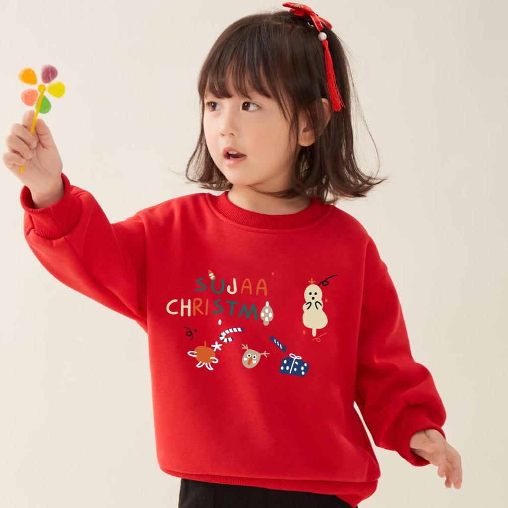 Festive Kids' Red New Year Thickened Pullover Hoodie