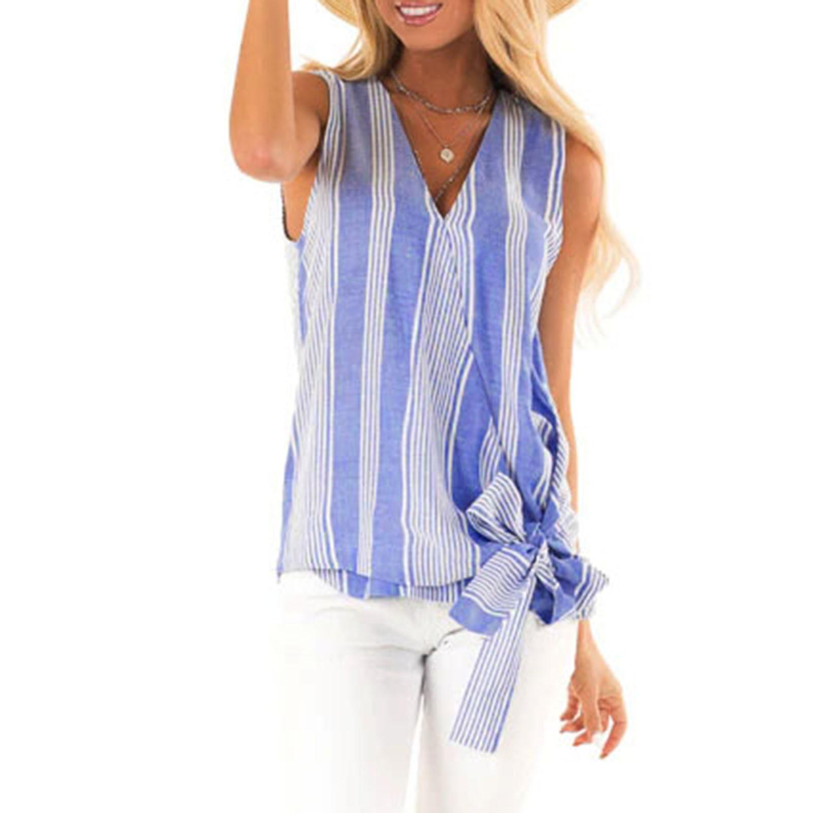 

Женские летние повседневные топы без рукавов в полоску с v-образным вырезом