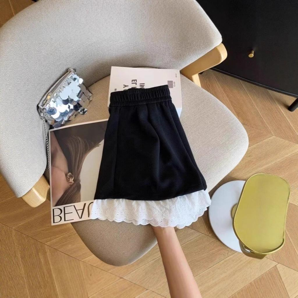 Women's High Waist Lace Patchwork Wide Leg Shorts Casual Loose Fit Summer Short Pants
