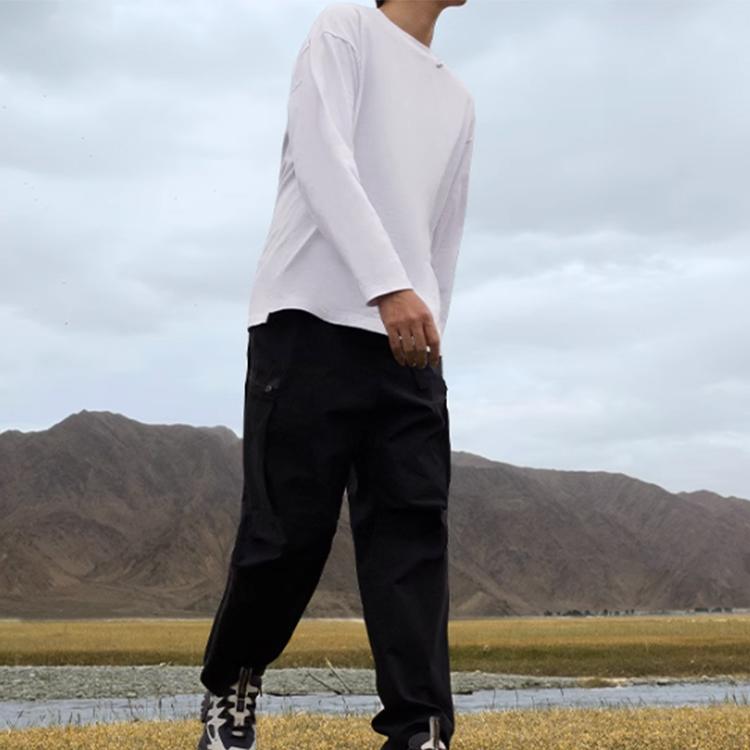 Li Ning CF Series Solid Color Round Neck Logo Letter Print Long Sleeve T-Shirt Men Tops Standard-White ATLT119-1