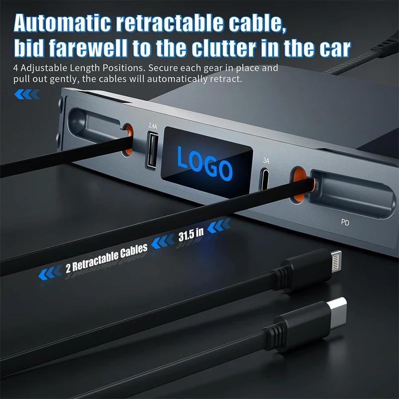 For Tesla Model 3 Y 27W PD Type C Car Charger Retractable Hub Dock USB-C Fast Charging Center Console Smart Sensor Support