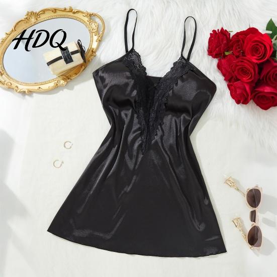 Vêtements de nuit respectueux de la peau pour femmes Chemise de nuit en satin et dentelle Nuisette sexy Robe de nuit de luxe pour femmes