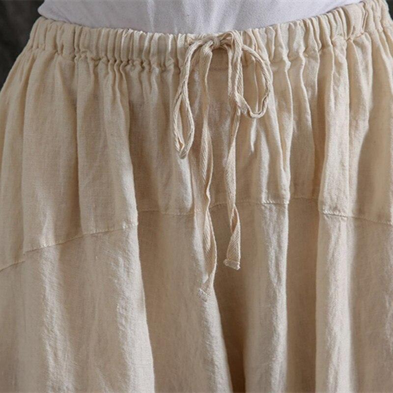 Johnature Vintage Bavlna Len Harémové Kalhoty Léto Jednobarevné Střapce Kapsy Dámské Kalhoty ke Kotníkům
