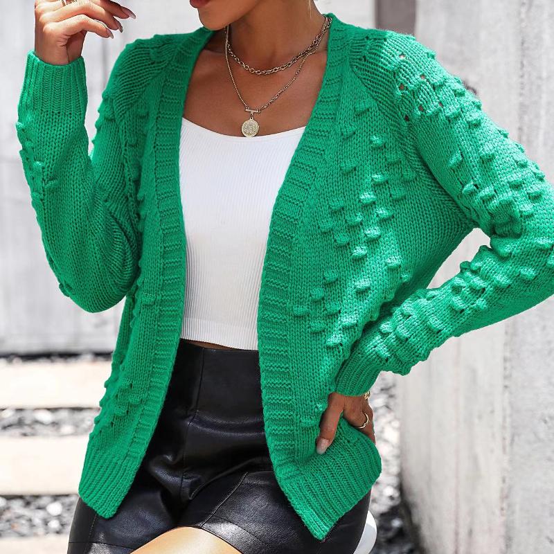 IHUASU Autumn and Winter Women's Knitted Three-dimensional Pattern Cardigan Jacket Sweater