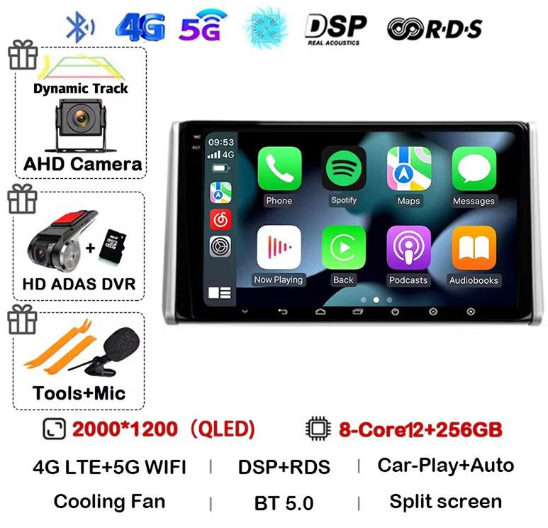 Android 14 Carplay Auto For Toyota RAV4 XA50 2018 2019 2020 Car Radio GPS Multimedia Player Stereo 4G WIFI 360 Camera Head Unit
