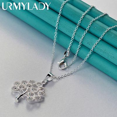URMYLADY 925 Sterling Silver Christmas Tree Pendant Necklace For Women Party Fashion Jewelry