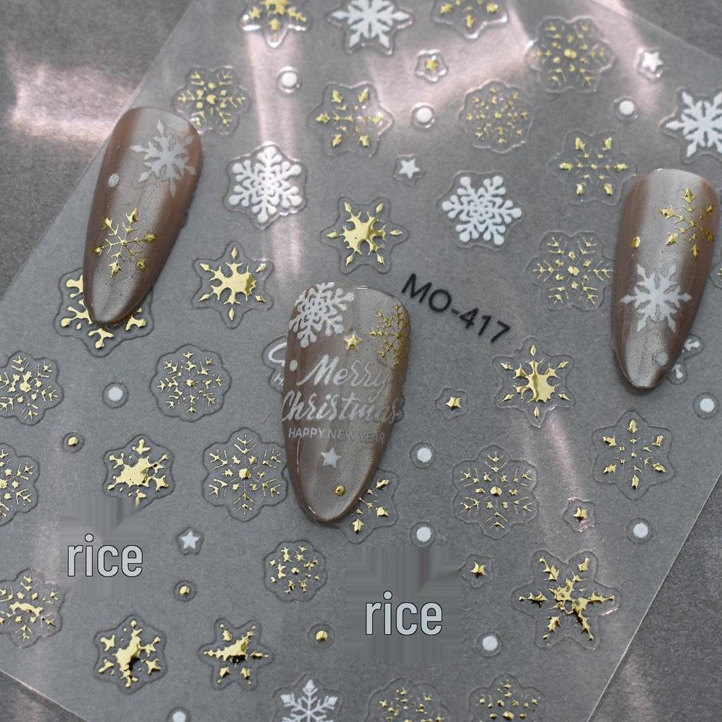 Embossed White Snowflakes Nail Stickers - Autumn/Winter Self-Adhesive Decals for Christmas