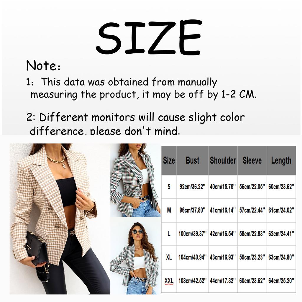 Ladies Fashion Casual British Suit Lapel Check Double-breasted Jacket