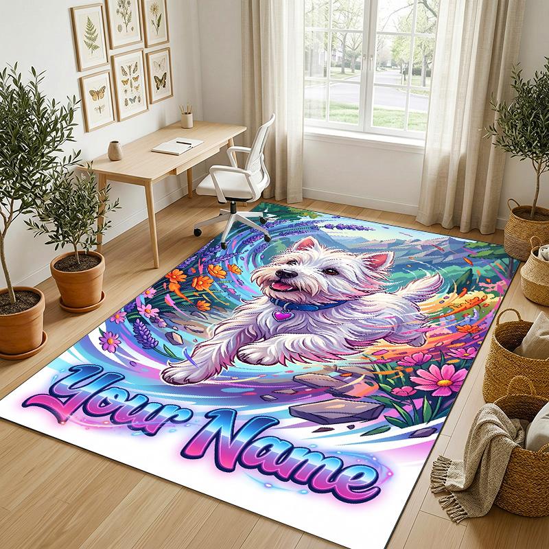 Floral Garden Theme Crystal Velvet Rug Personalized Custom Name Text Soft Floor Mat Home Decor