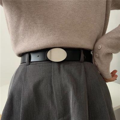 Genuine Leather High-end Leather Belt for Women Korean Summer Retro Simple Versatile Oval Button Ins Trendy Men and Women Belt