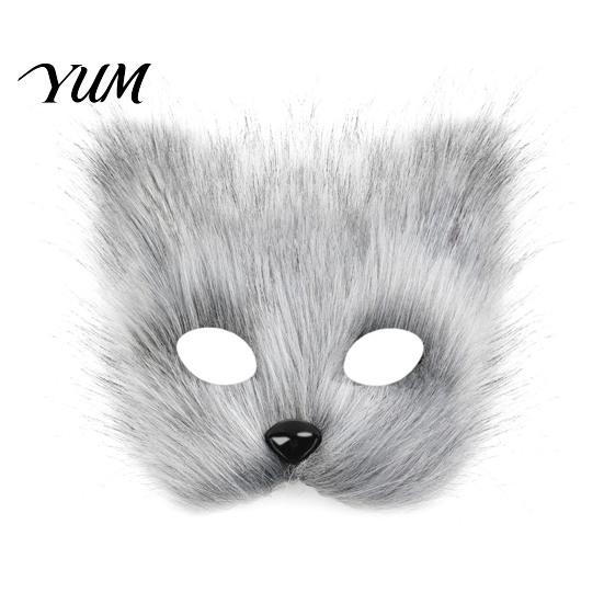 Halloween Beast Girl Outfit Plush Fox Cosplay Mask, Fluffy Tail, Costumes Props, Fuzzy Animation Lovers Gift Mask for Costume Party Anime Convention