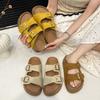 Seaside beach sandals with buckle round skirt cool slippers women's retro one-word thick-soled slippers 2025 summer