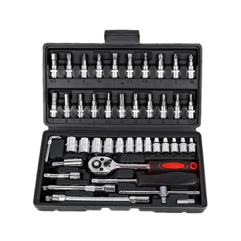 Set of 46pcs Manual Machine Auto Repair Combination Tool Sets Hand Impact Spanner 1/4" Small Socket Wrench Set