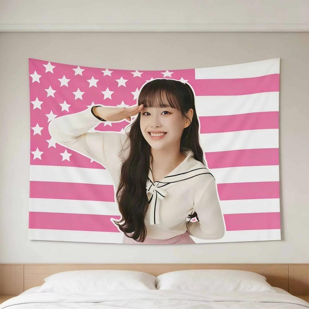 Loona Chuu Salute Hot Pink American Flag Tapestry Kpop Idol Wall Decor Chuu Merchandise Gift for Chuu Fans Loona Enthusiasts 74x94cm(29x37in)