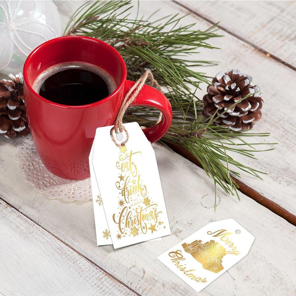 60pcs with Strings Paper Cards Labels Hot Stamping Process Paper Hanging Tags Christmas Decoration