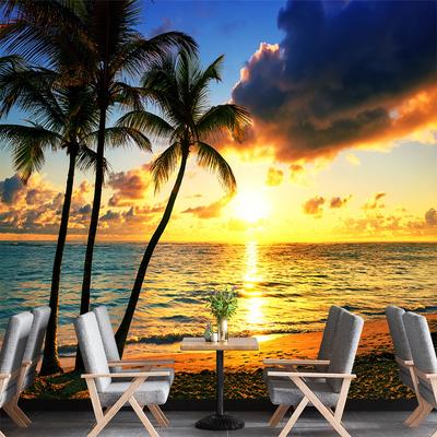 Prachtige Zonsondergang Strand Muurschildering Palmboom 3d Muurschildering Woonkamer Slaapkamer Oceaan Behang Grote Strand Muurschilderingen