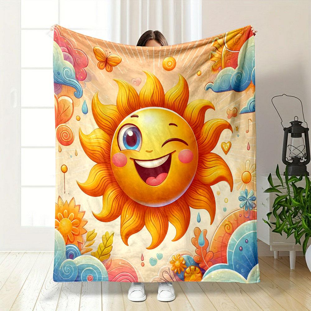 Cheerful Sun and Colorful Clouds print blanket soft and cozy perfect for the living room bed sofa or a nap,gift