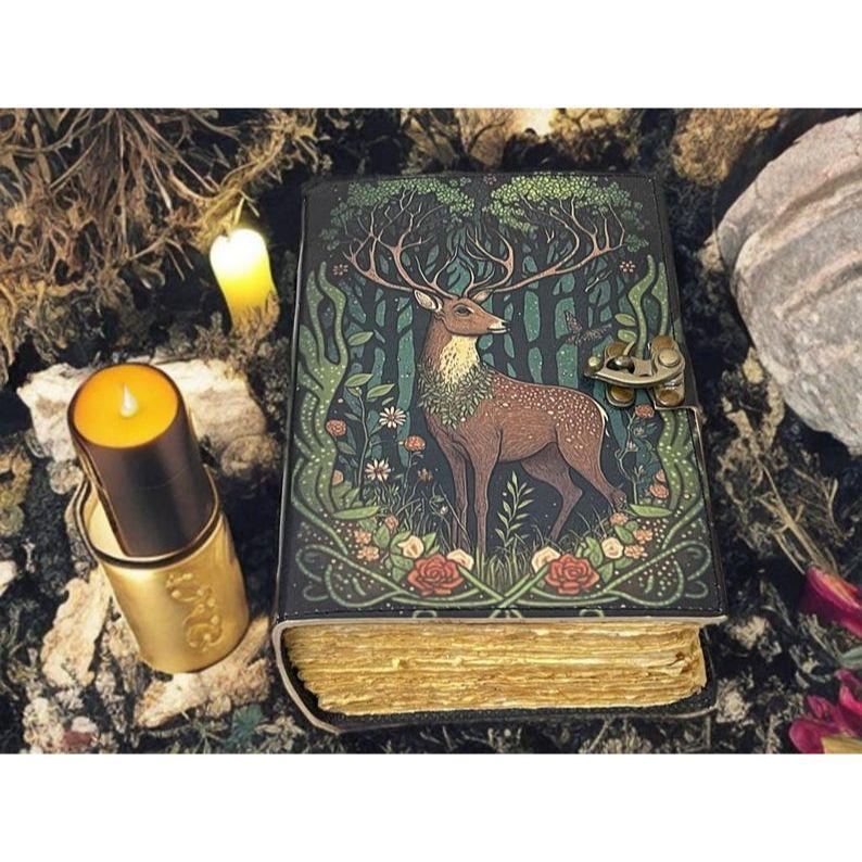 Hunter Leather Grimoire: Stag Sketchbook for Witchcraft, Vintage Handmade Leather Journal
